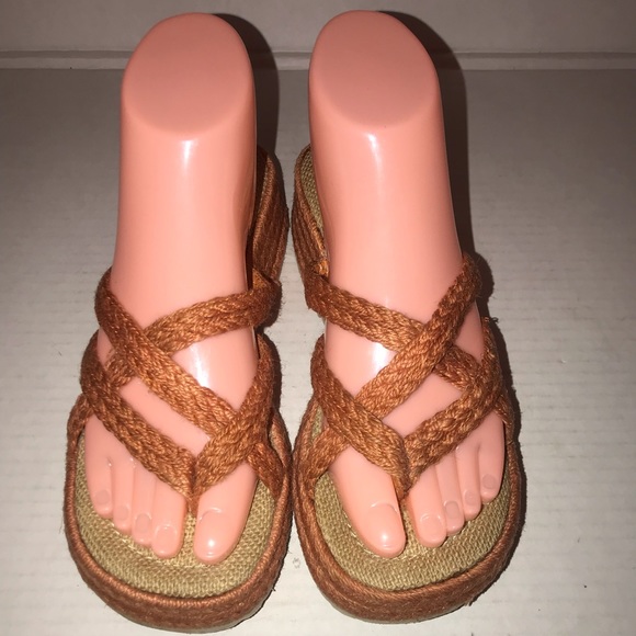 Vtg 90s Y2K Classified Orange Raffia Jute Hemp Platform Sandals - Picture 2 of 10